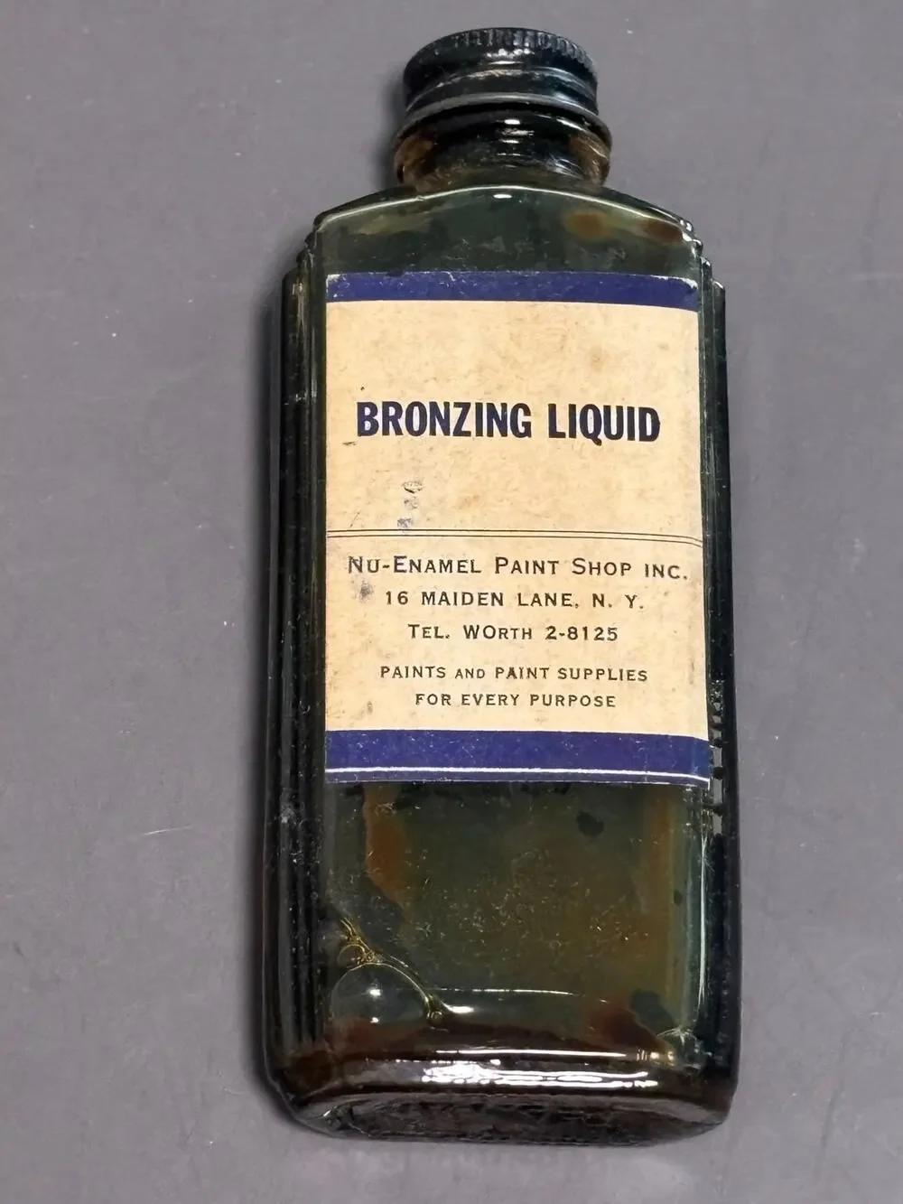 Vintage Bronzing Liquid Nu-Enamel Paint Shop glass bottle